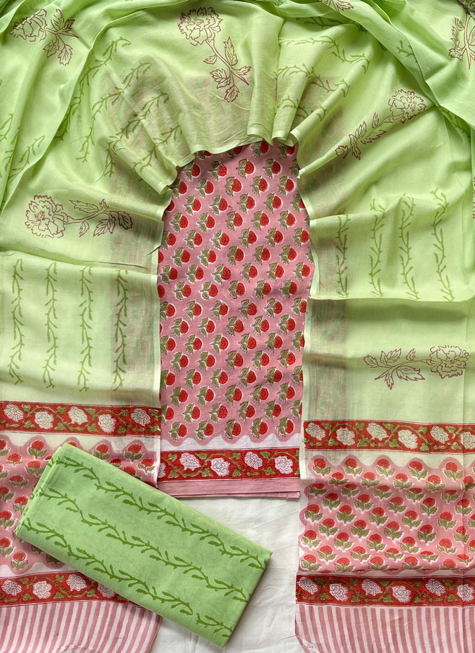 Hand Block Printed Cotton Suit Set (3-Piece)