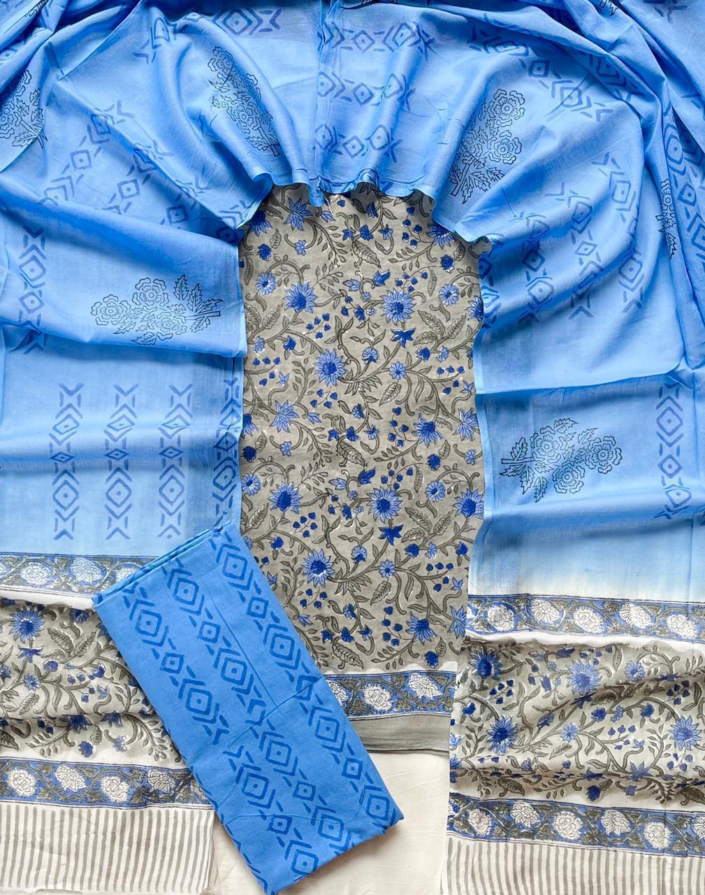 Hand Block Printed Cotton Suit Set (3-Piece)
