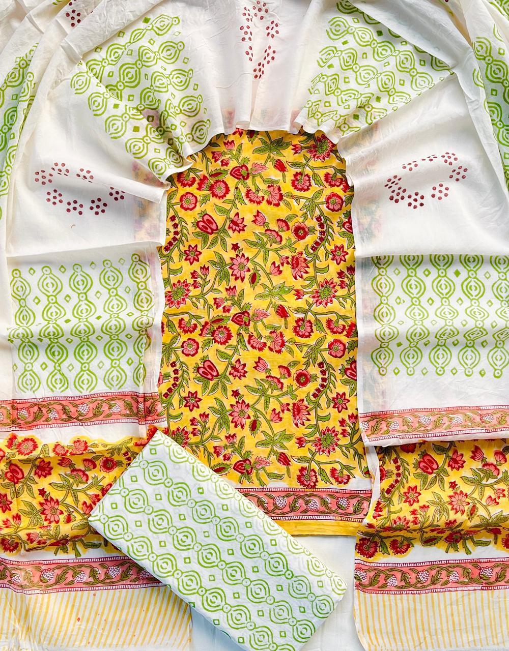 Hand Block Printed Cotton Suit Set (3-Piece)
