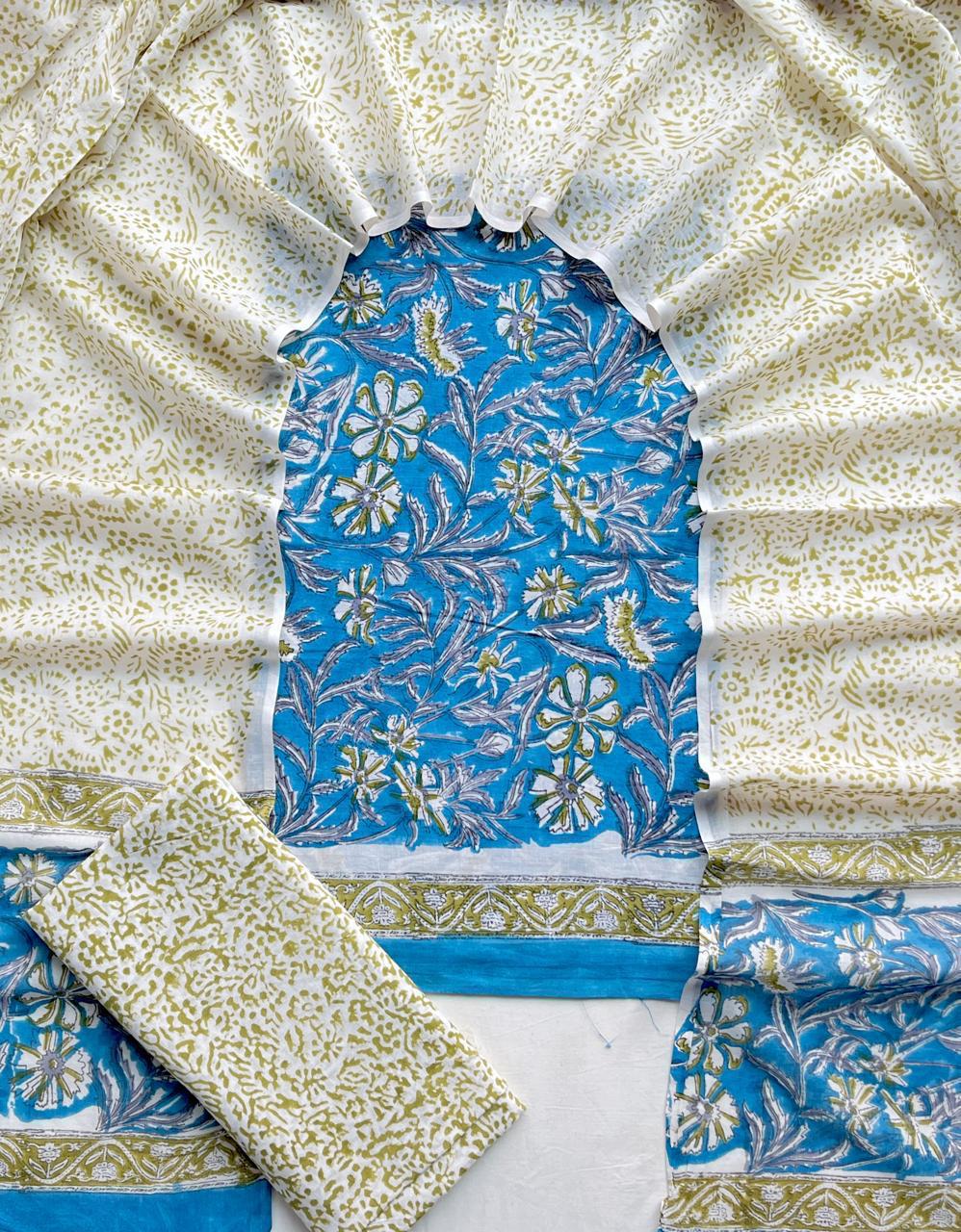 Hand Block Printed Cotton Suit Set (3-Piece)