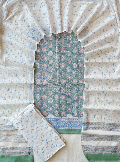 Hand Block Printed Cotton Suit Set (3-Piece)