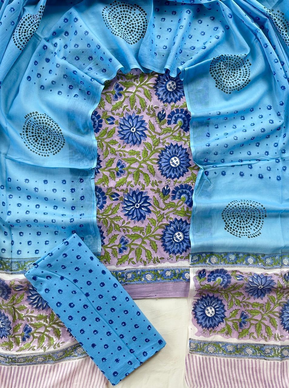 Hand Block Printed Cotton Suit Set (3-Piece)