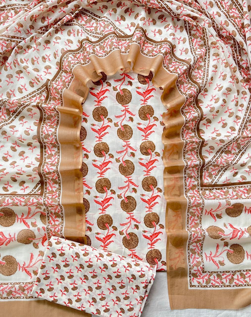 Hand Block Printed Cotton Suit Set (3-Piece)