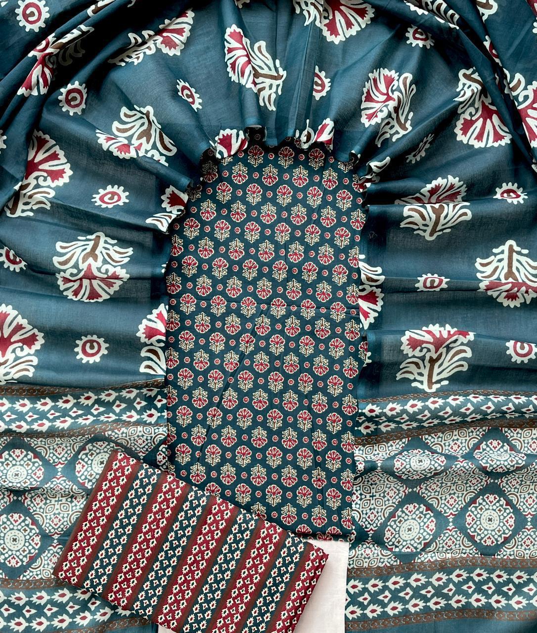 Hand Block Printed Cotton Suit Set (3-Piece)