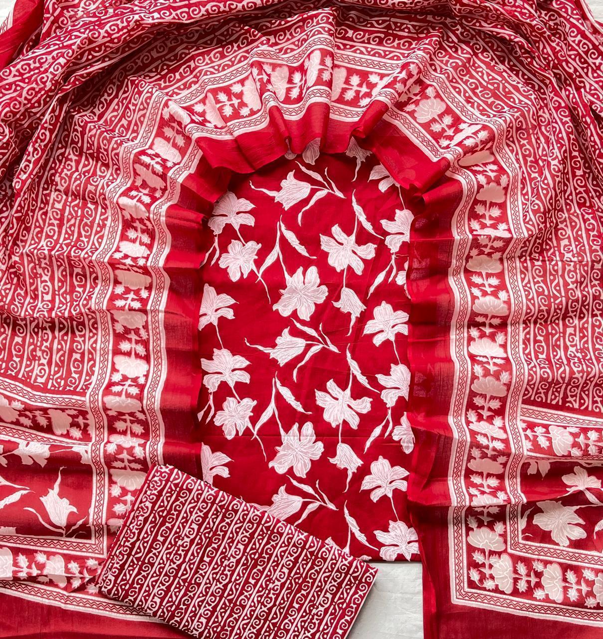 Hand Block Printed Cotton Suit Set (3-Piece)