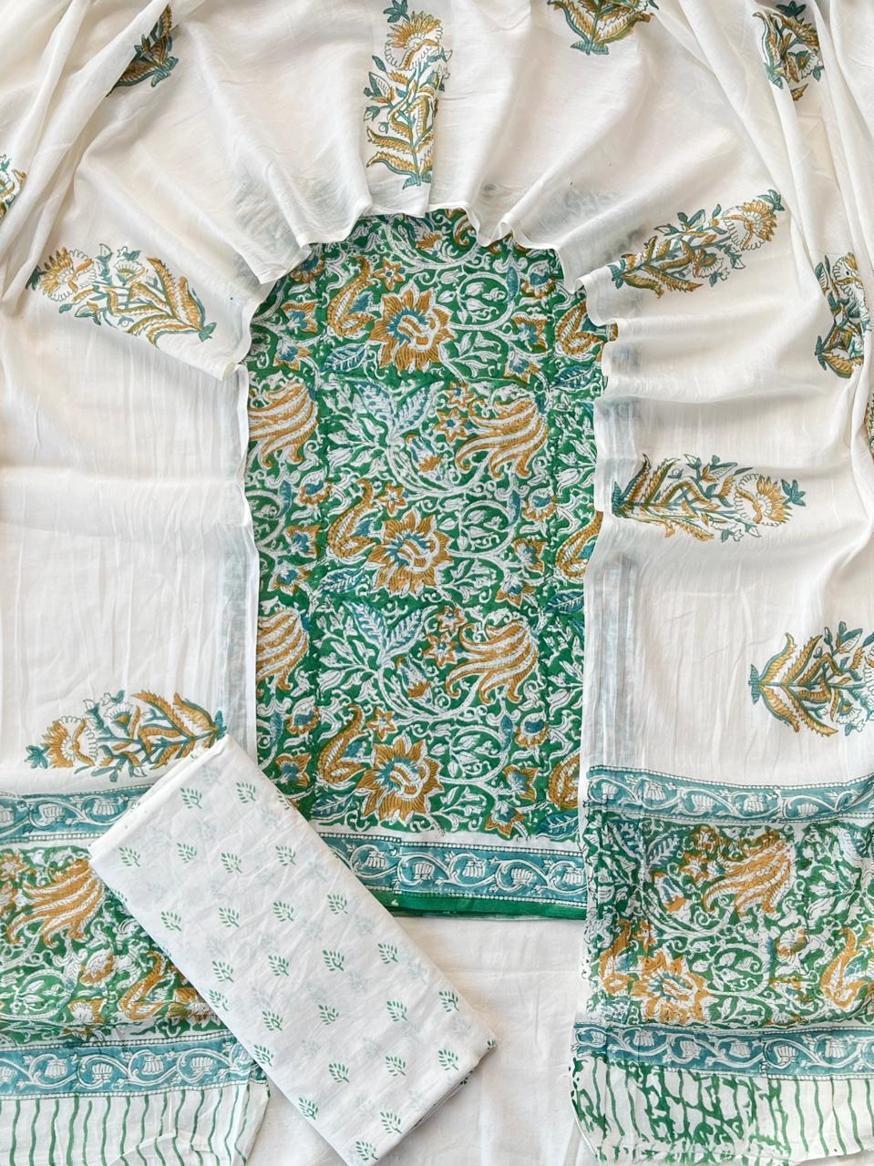 Hand Block Printed Cotton Suit Set (3-Piece)