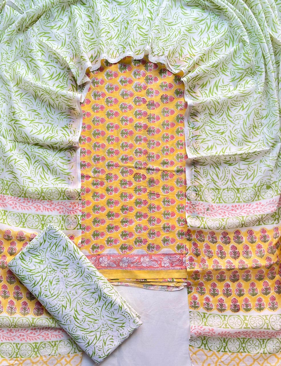 Hand Block Printed Cotton Suit Set (3-Piece)
