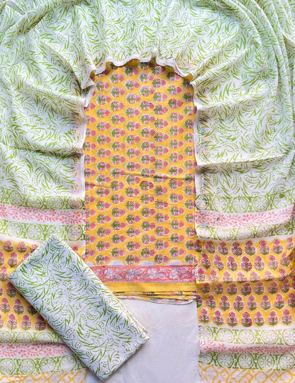 Hand Block Printed Cotton Suit Set (3-Piece)