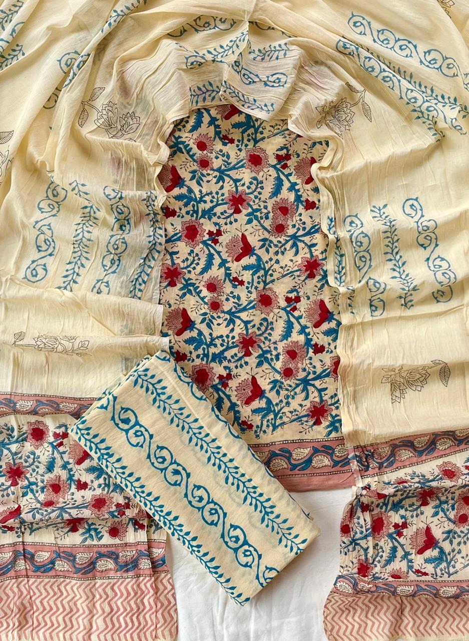 Hand Block Printed Cotton Suit Set (3-Piece)