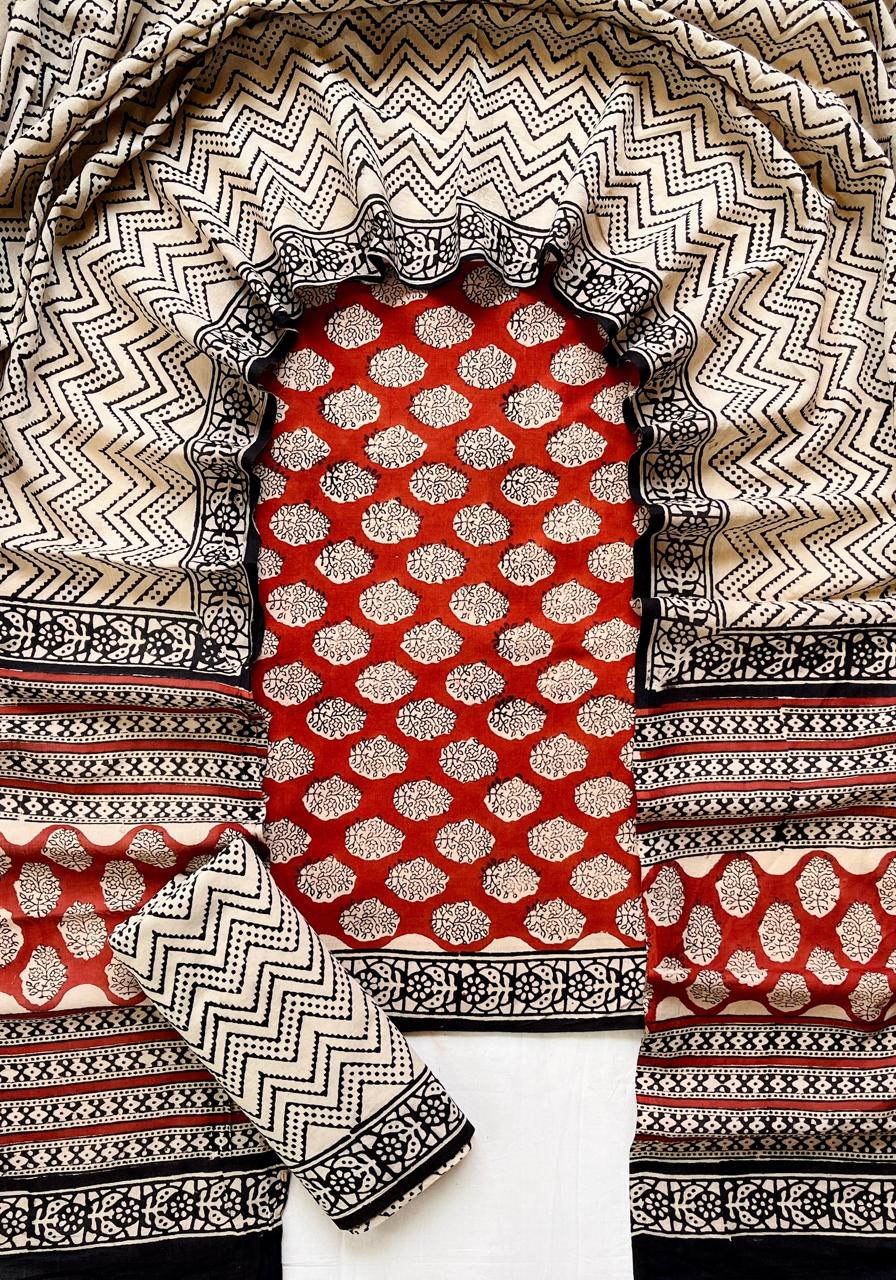 Hand Block Printed Cotton Suit Set (3-Piece)