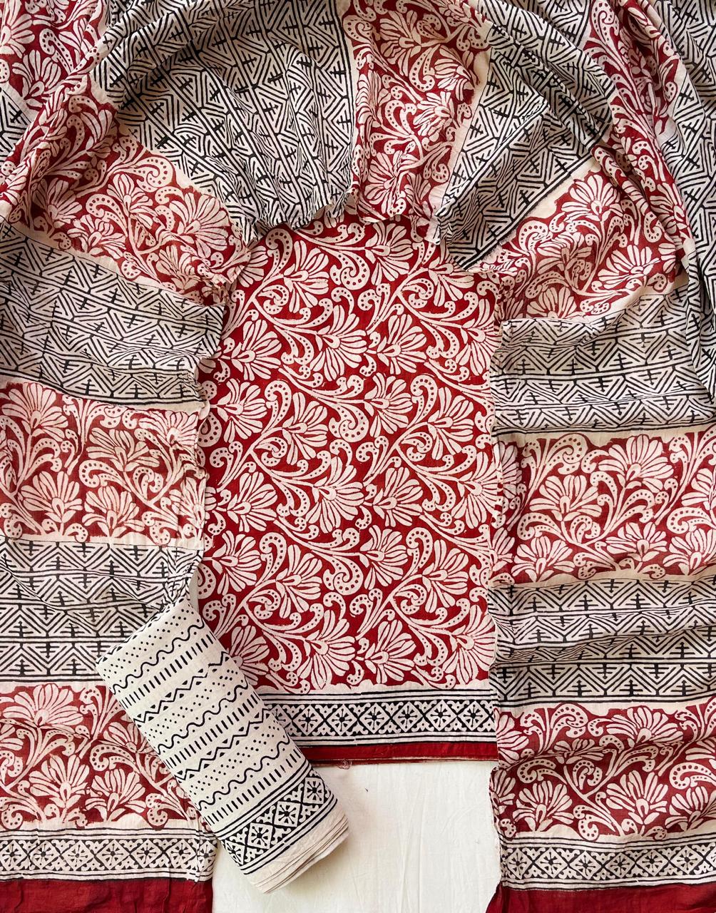 Hand Block Printed Cotton Suit Set (3-Piece)