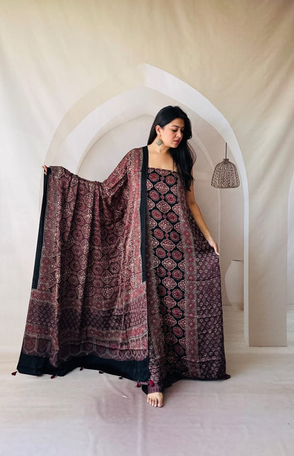 Silk Ajrakh Hand Block 2-Piece Suit