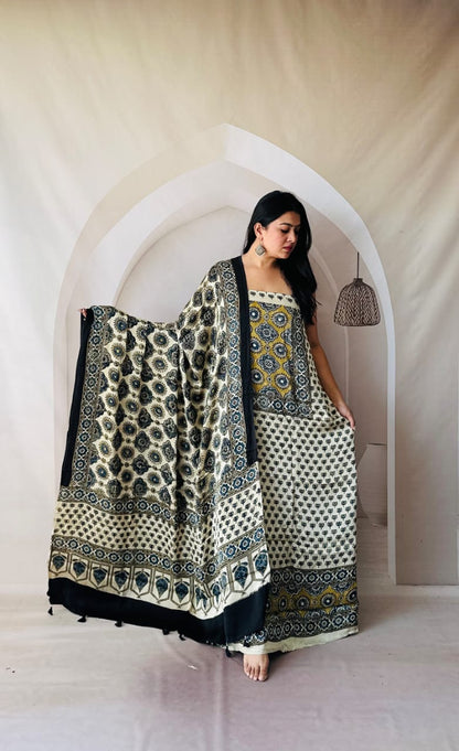 Silk Ajrakh Hand Block 2-Piece Suit
