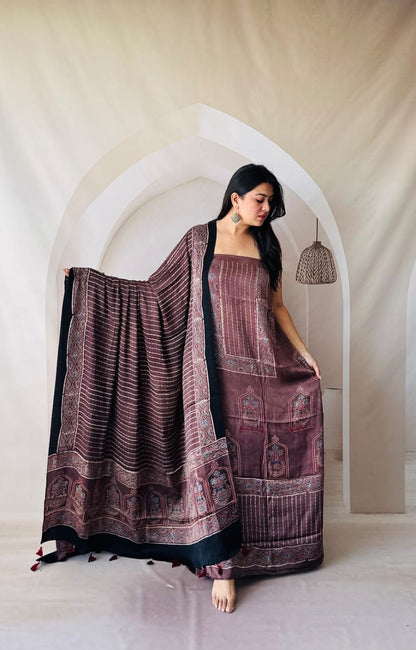 Silk Ajrakh Hand Block 2-Piece Suit