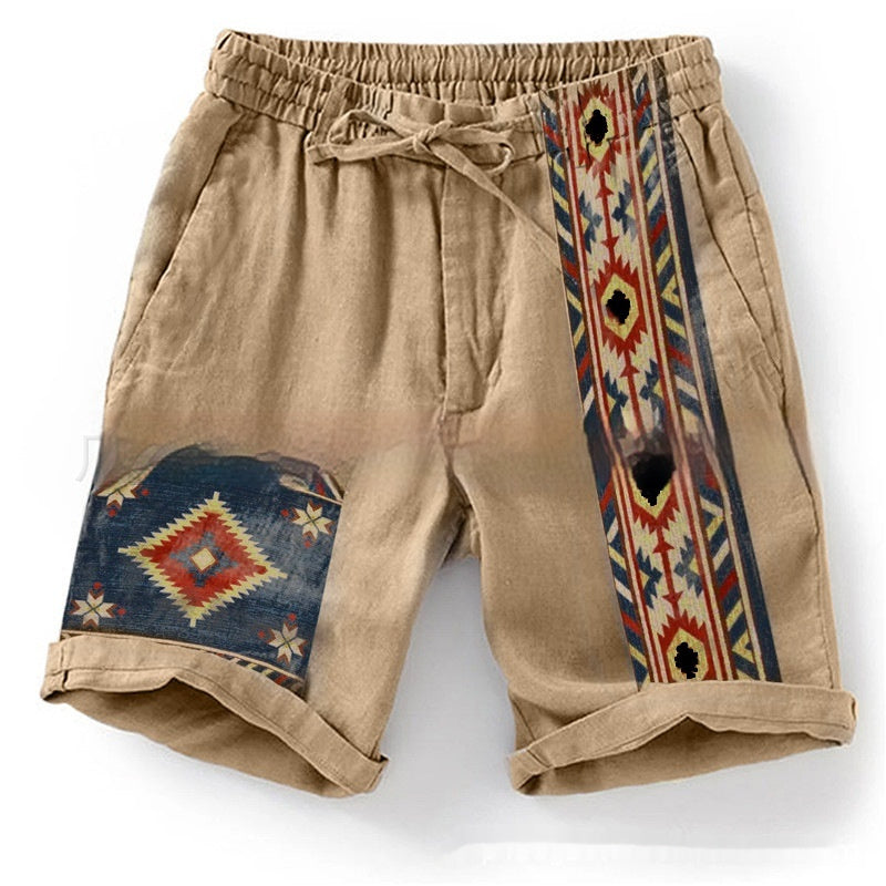 Men's Lace Up Loose Digital Printing Casual Shorts