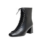 French Retro Romantic Style Lace-up Thick High-heeled Martin Boots