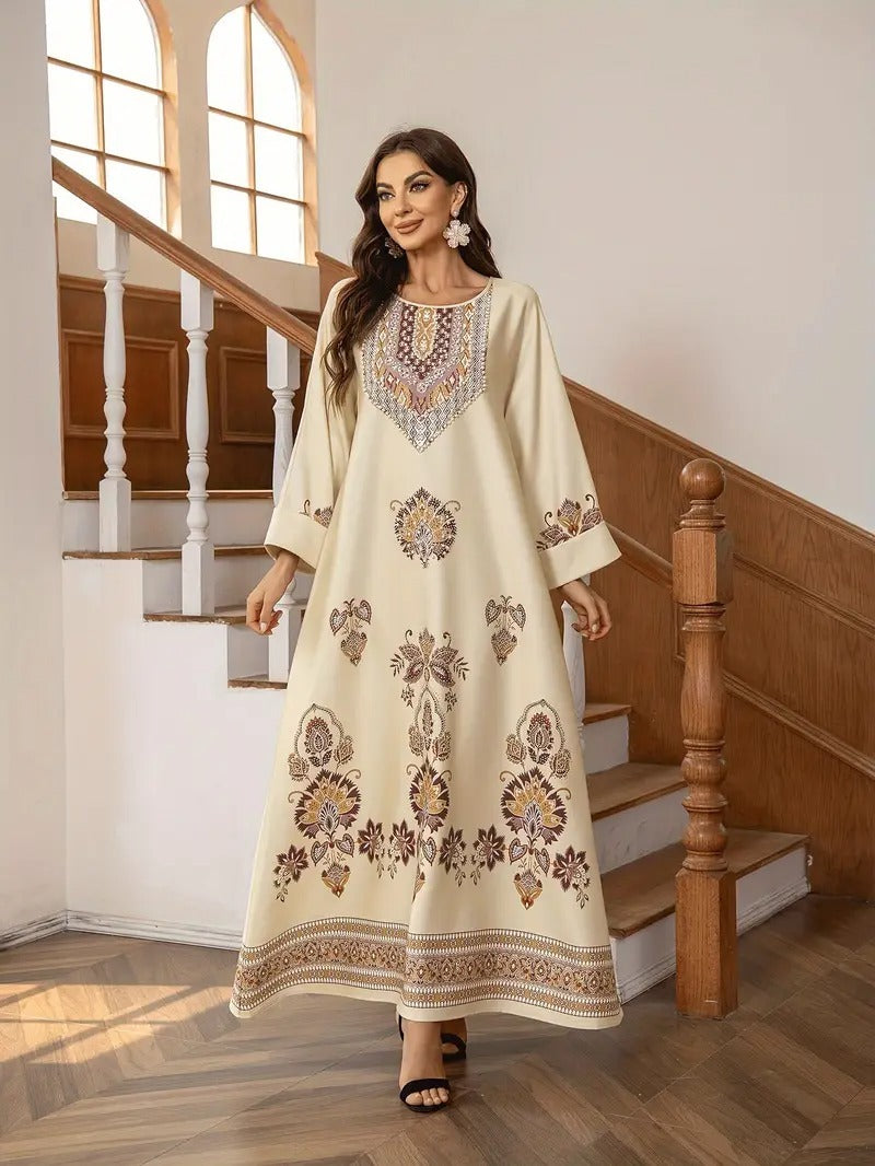 Elegant Floral Printed Abaya for Women