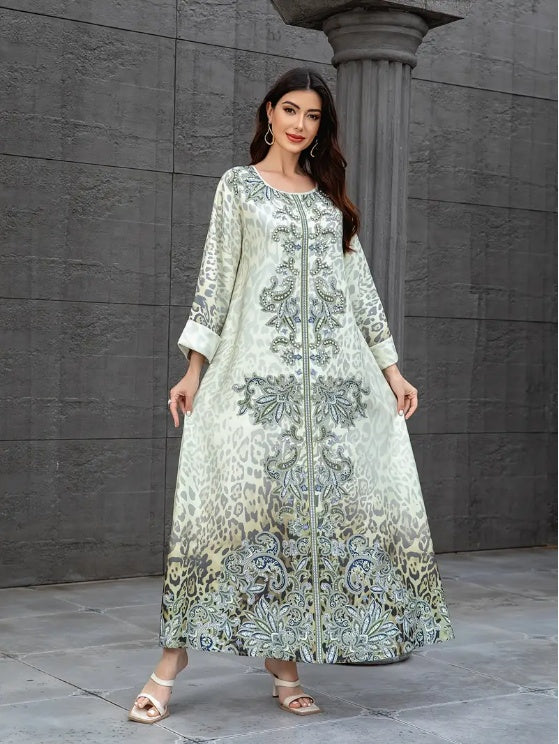 Floral Lace Abaya with Long Sleeves