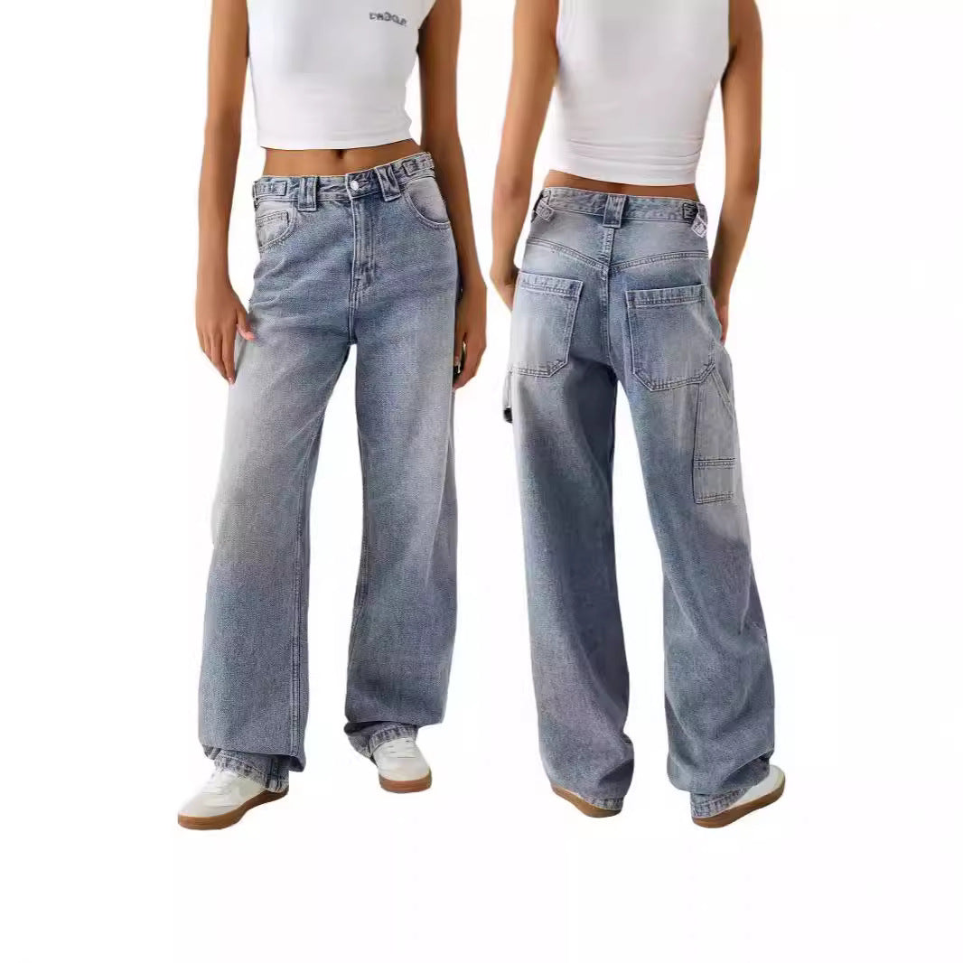 Urban Style Straight-Leg Denim Trousers – Black & Light Blue For Women