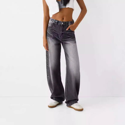 Urban Style Straight-Leg Denim Trousers – Black & Light Blue For Women