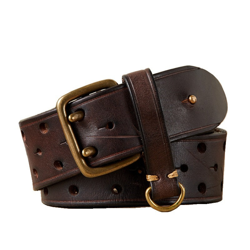 Men's Genuine Leather Pure Cowhide Retro Youth All-matching Jeans Belt