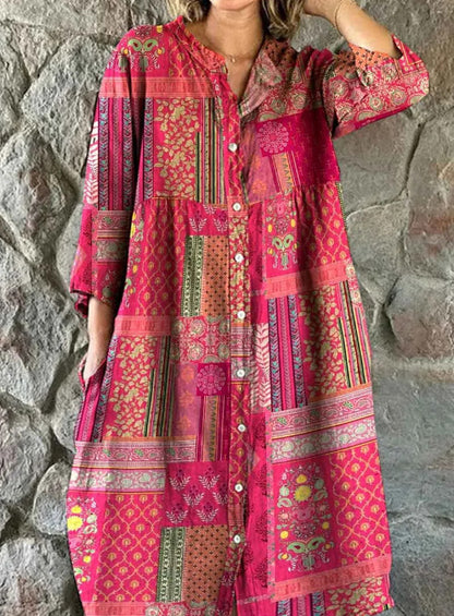 Women's Casual Long-sleeved Printed Shirt Dress