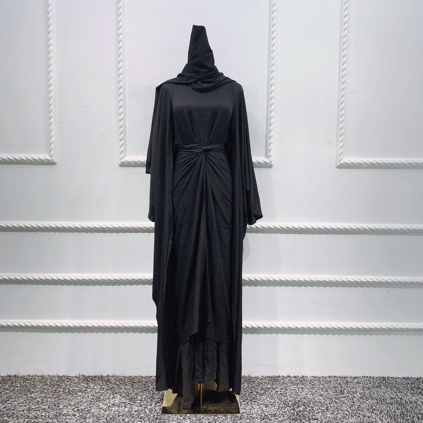 4-Piece Modest Women's Prayer Outfit – Polyester Stretch Cardigan Set with Matching Headscarf