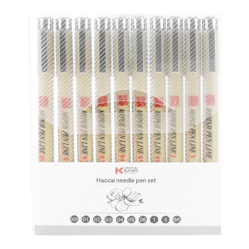 12-Piece Black Fine Line Drawing Pen Set with Assorted Tip Sizes