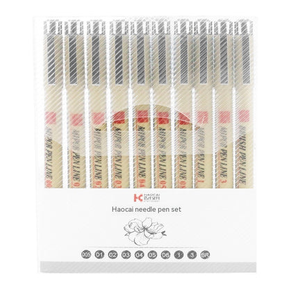 12-Piece Black Fine Line Drawing Pen Set with Assorted Tip Sizes