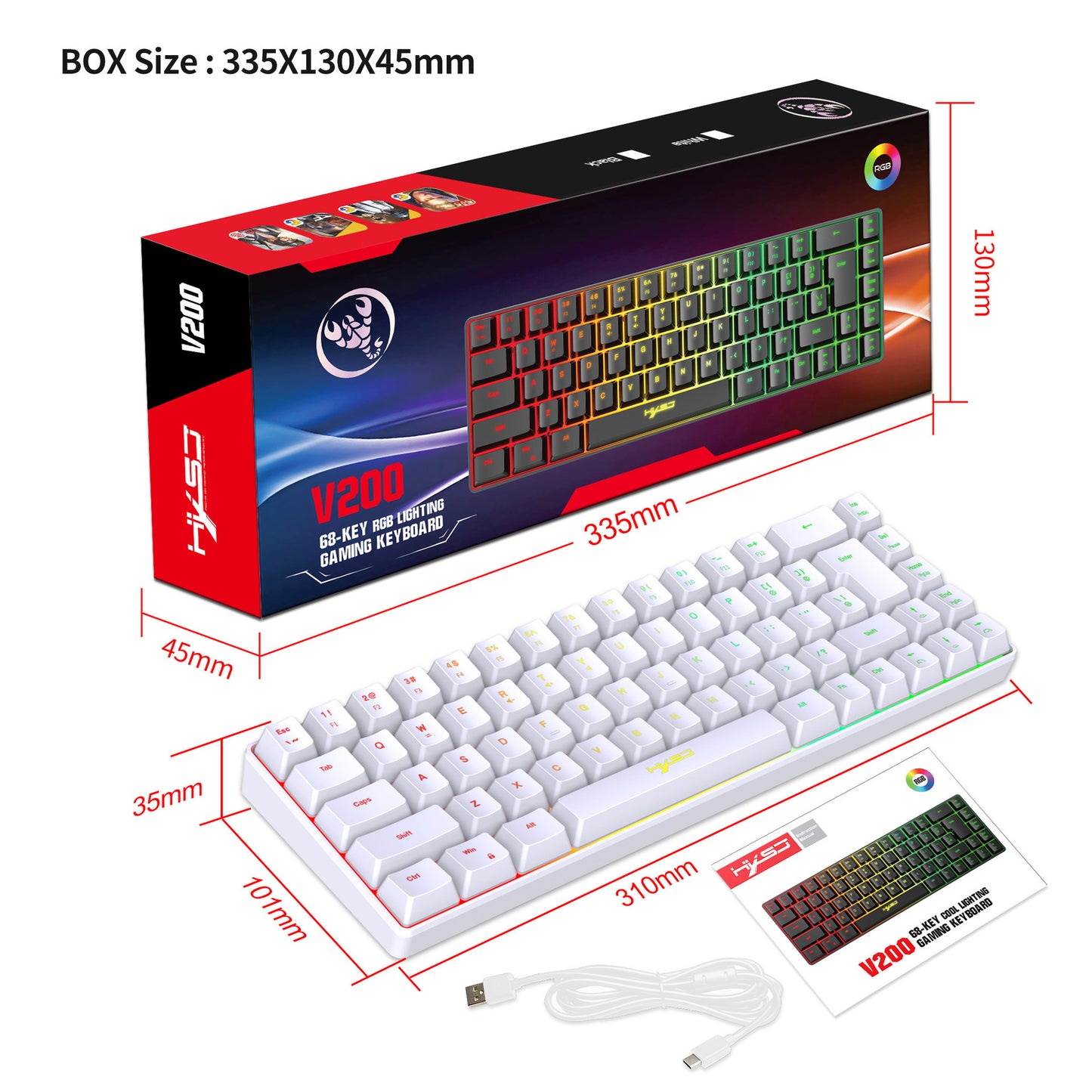 V200 Series Gaming Keyboard – 68 Keys, Multiple Color Options