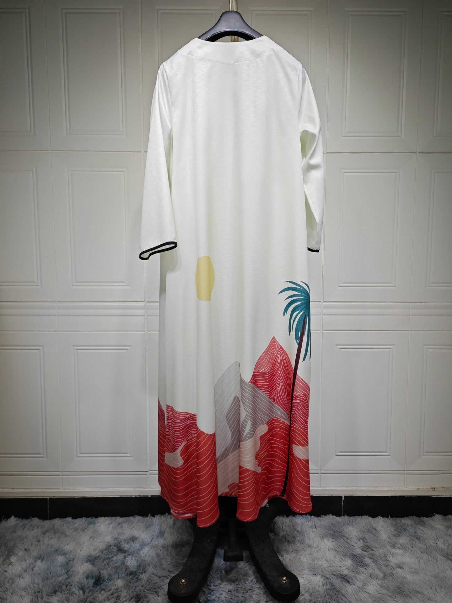Long Sleeve Splicing Print Coat-Abaya