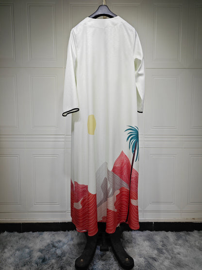 Long Sleeve Splicing Print Coat-Abaya