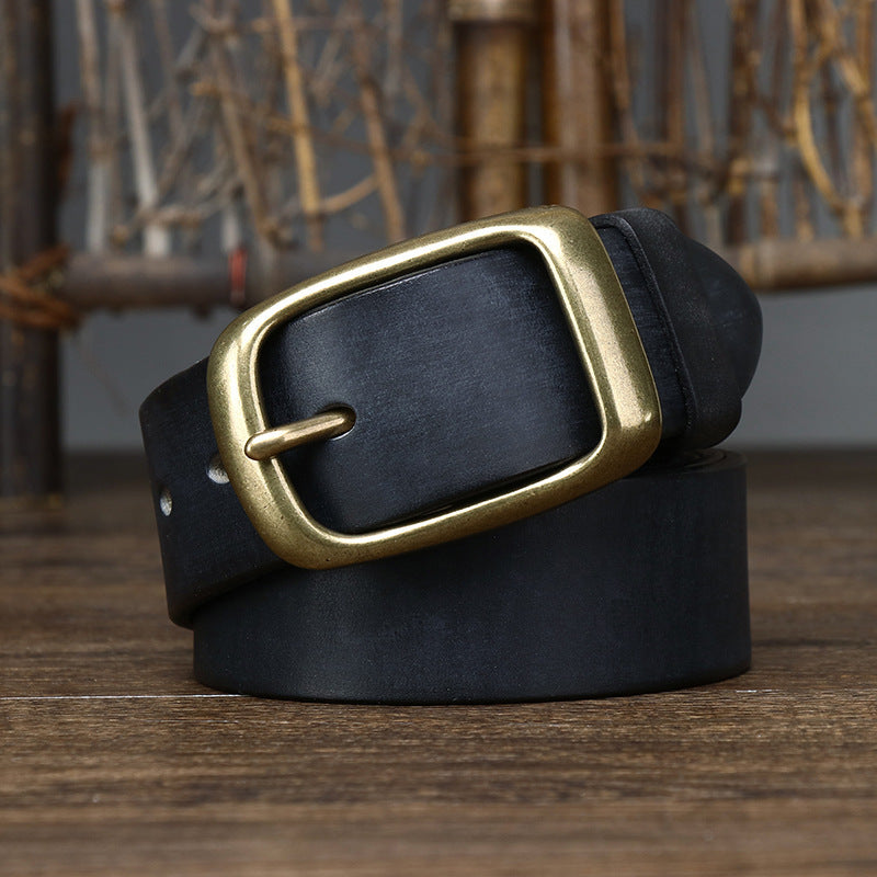 Men's Retro First Layer Pure Cattlehide Pin Buckle Belt
