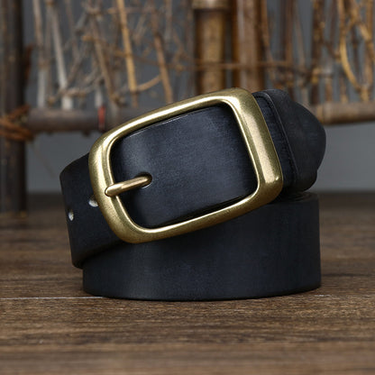 Men's Retro First Layer Pure Cattlehide Pin Buckle Belt