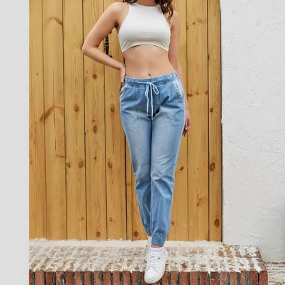 Light Blue High Elasticity Skinny Jeans for Women