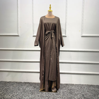 4-Piece Modest Women's Prayer Outfit – Polyester Stretch Cardigan Set with Matching Headscarf