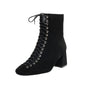 French Retro Romantic Style Lace-up Thick High-heeled Martin Boots