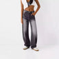 Urban Style Straight-Leg Denim Trousers – Black & Light Blue For Women