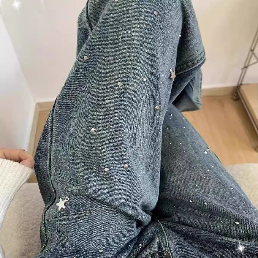 High Waist Wide Leg Denim Jeans in Blue For Women