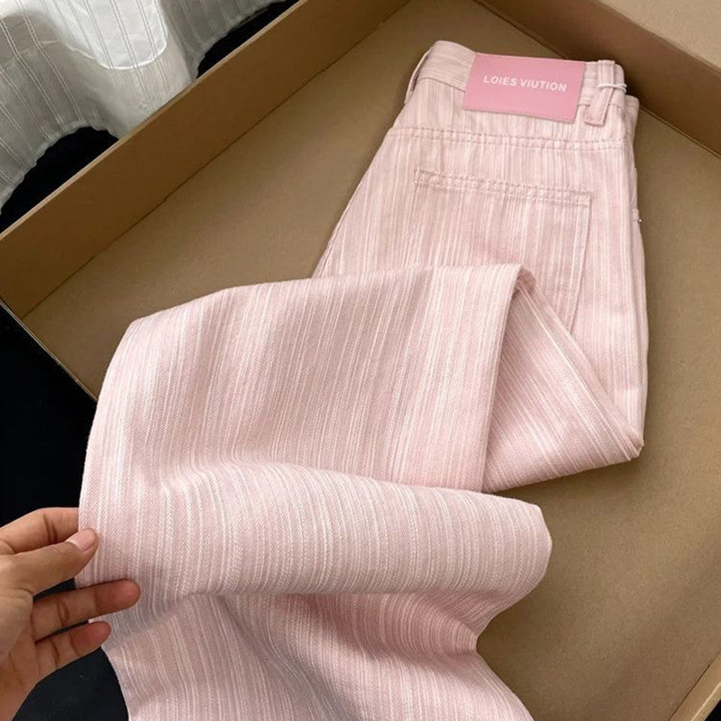 Women's High Waist Pink Wide Leg Jeans