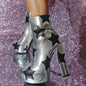 Foreign Trade Hot Girl Catwalk Silver Star Platform Thick High Heel Women's Ankle Boots