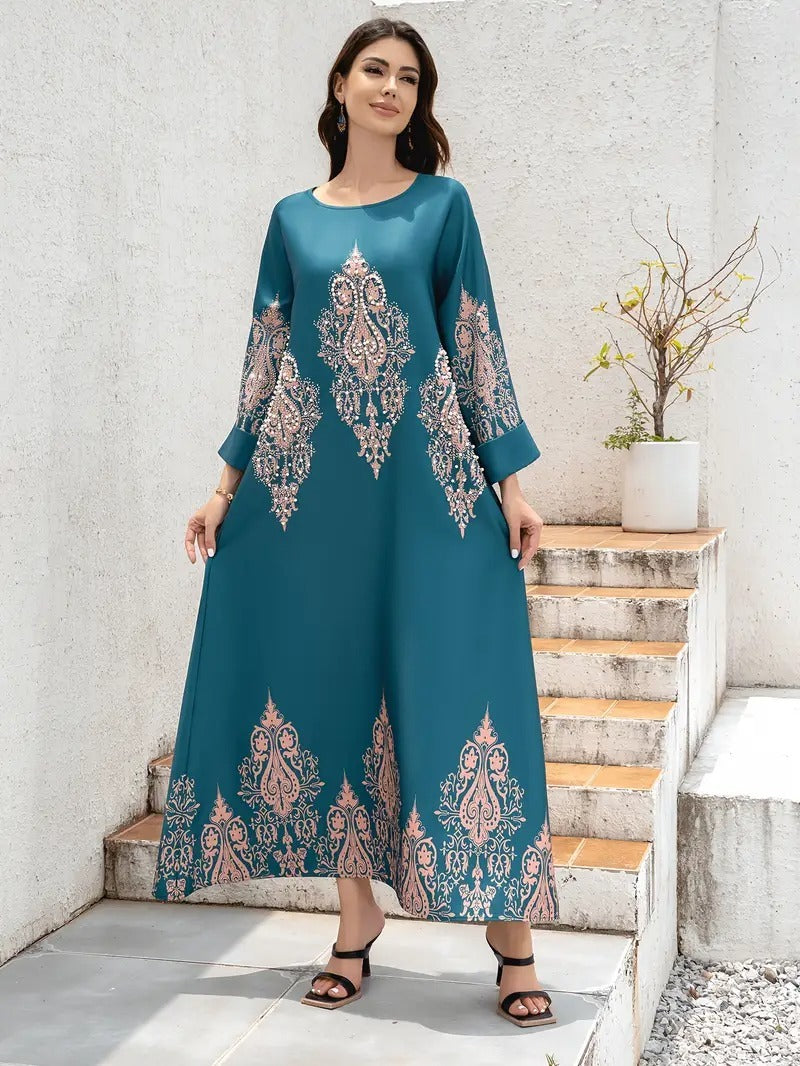 Flower Printed Long Robe Abaya
