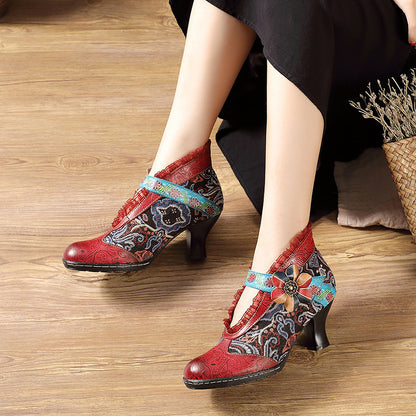 Ethnic Style Color Matching All-match Women's Boots Cowhide