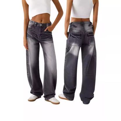 Urban Style Straight-Leg Denim Trousers – Black & Light Blue For Women