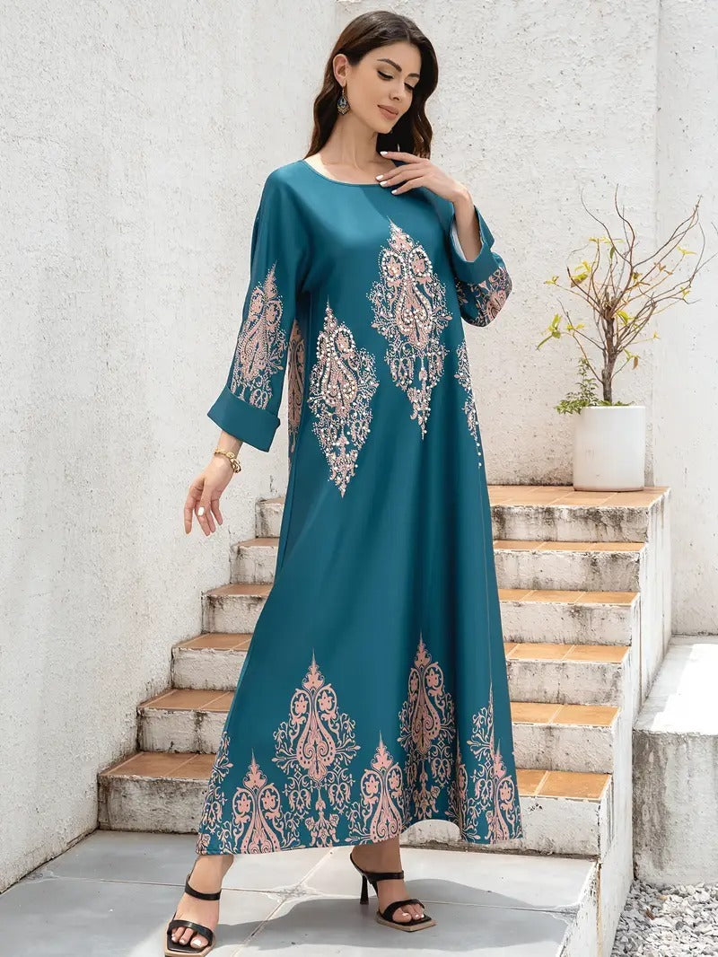 Flower Printed Long Robe Abaya