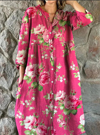 Women's Casual Long-sleeved Printed Shirt Dress