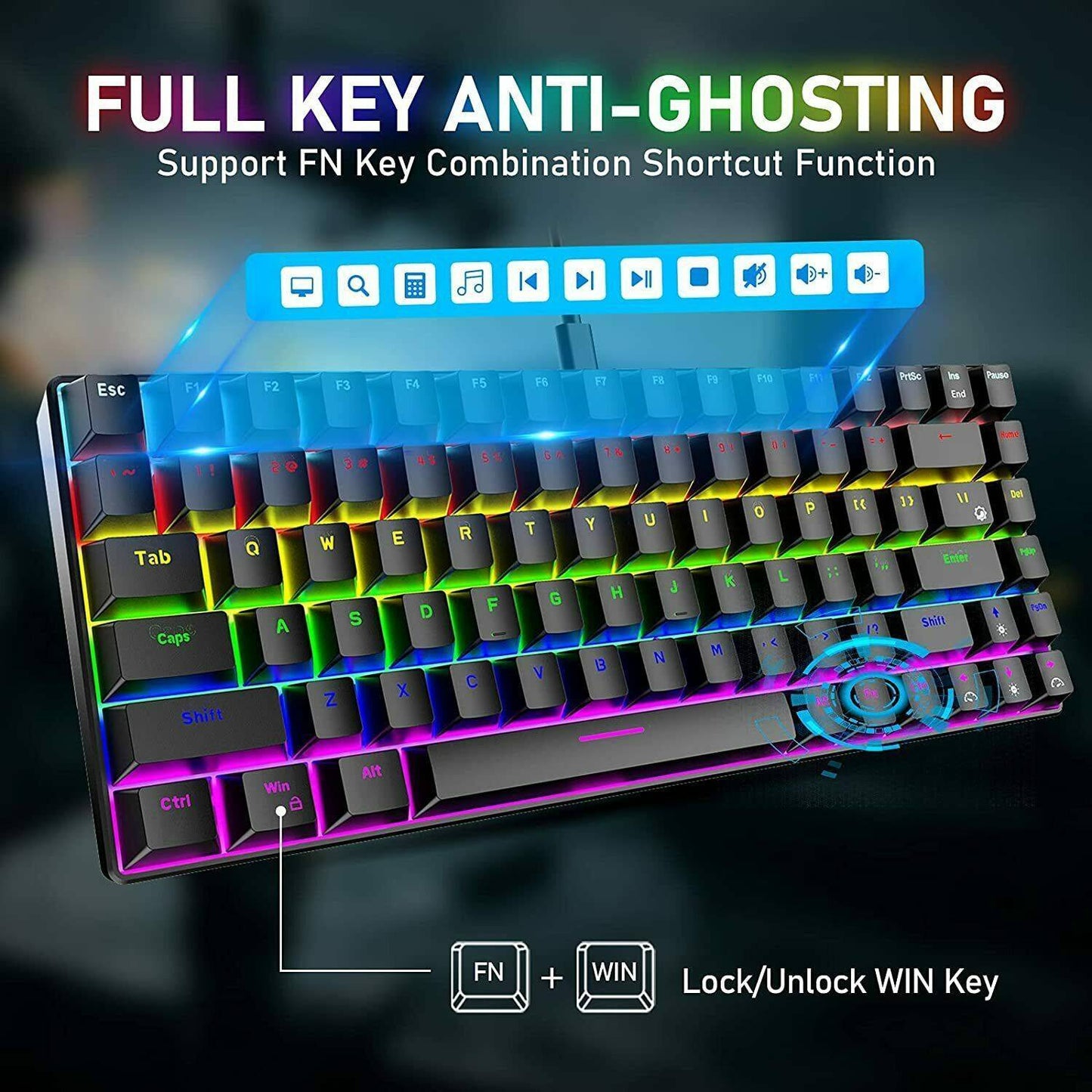 Gaming 84-Keys Keyboard RGB Lightweight Mouse Set Mechanical Rainbow For PCPS4