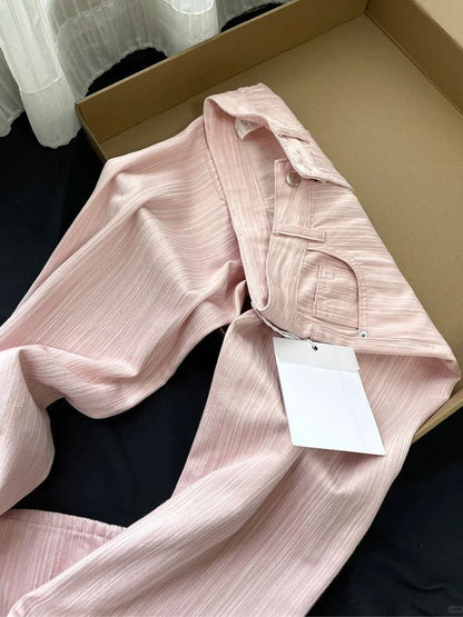 Women's High Waist Pink Wide Leg Jeans