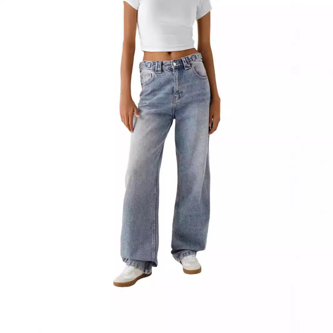 Urban Style Straight-Leg Denim Trousers – Black & Light Blue For Women