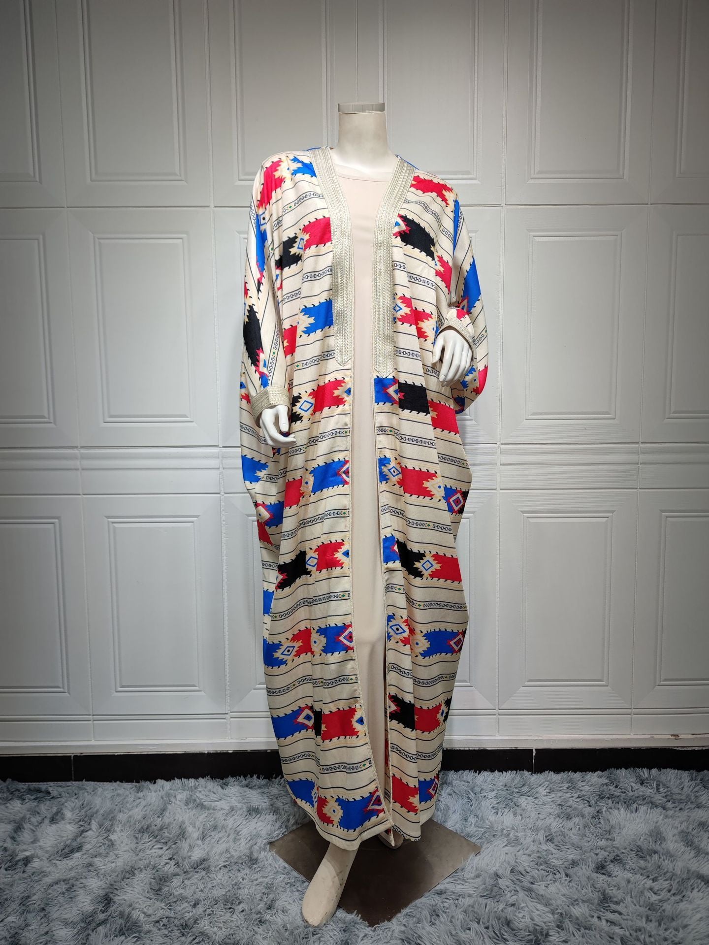 Striped Batwing Sleeve Two-Piece Abaya Set